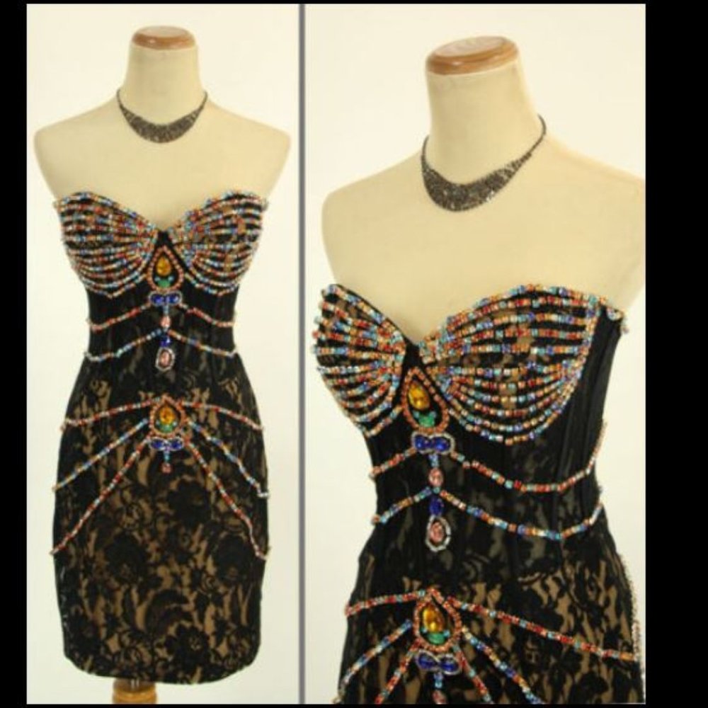 NWT Jovani 1725 Black Beaded Formal Cocktail Dress